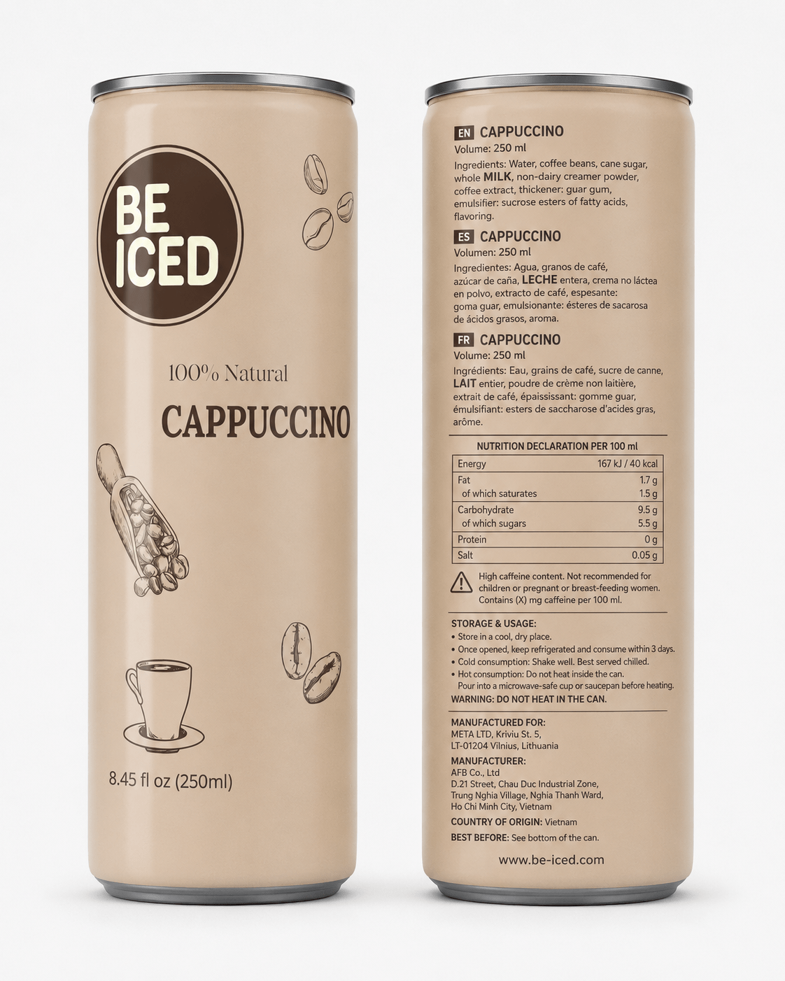 Ready-to-drink cappuccino bottle with smooth milk foam texture