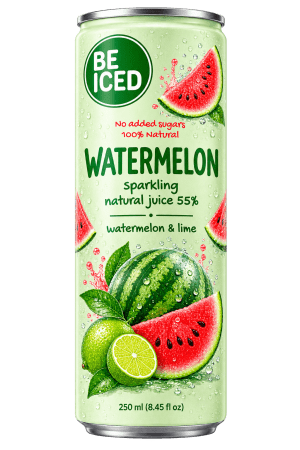 BE ICED Sparkling Watermelon juice drink with 55% natural watermelon juice in a can